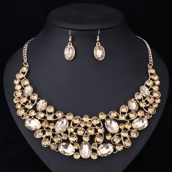Nový Dizajn Zlatá Farba Crystal Svadobné Šperky Sady Svadobné Prom Party Šaty Príslušenstvo Charms Šperky Náhrdelníky Náušnice
