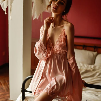 Nový sexy žena Bielizeň hlboké V šatka hodvábna lete sleepwear pohodlné farbou nightgown nightdress oblek