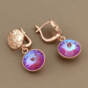 Nový Trend Mnohých štýlov a farieb 585 Rose Gold Color Crystal Náušnice pre ženy Nezvyčajné okrúhle náušnice Šperky Na Vianoce