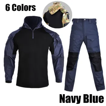 Námornícka Modrá Vojenskú Uniformu Kamufláž S Dlhým Rukávom S Kapucňou Taktické Nohavice Tričko Vonkajšie Armády Ventilátor Výcvik Bojových Šaty Plus Veľkosť