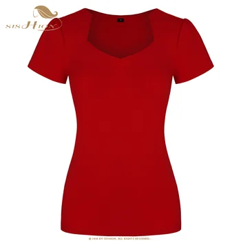 ODBAVENIE SISHION Dropshipping Vintage t shirt WS0002 Ženy Košele s Krátkym Rukávom Black Red White Bavlna Retro Topy Plus Veľkosť