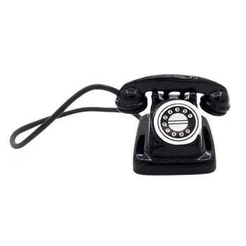 Odoria 1:12 Miniatúrne Vintage Čierna Telefón staromódny Telefón s Prijímačom domček pre bábiky s Nábytkom Príslušenstvo