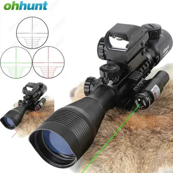 Ohhunt 4-12X50 Lov Combo Riflescope Optika Pamiatky Červený Zelený Laser a Red Dot Sight s Picatinny Rail Mount Puška Rozsah
