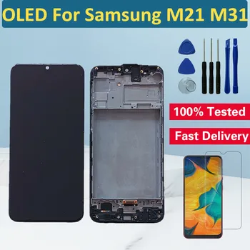OLED LCD S Rámom Pre Samsung Galaxy M21 M31 LCD Displej Dotykový Displej Digitalizátorom. Pre Samsung M215 M315 Obrazovke Náhradné