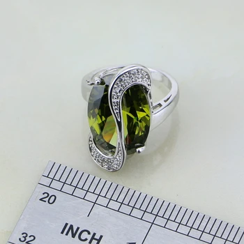 Olivovo Zelené Vytvorené Emerald Biela Drahokamu 925 Silver Šperky Sady pre Ženy, Svadobné Náušnice/Prívesok/Náhrdelník/Krúžok