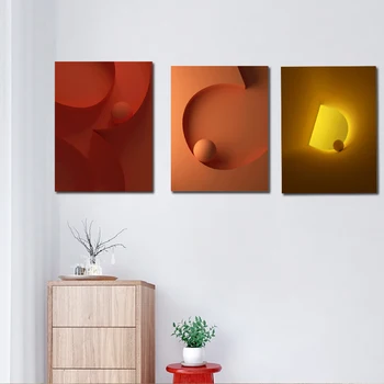 Orange Minimalistický Teplé Farebné Abstraktné Dizajn, 3D Písmená Bcd Domov Frameless Plátno Nepremokavé Atramentová Tlač Dekoratívne Plagát