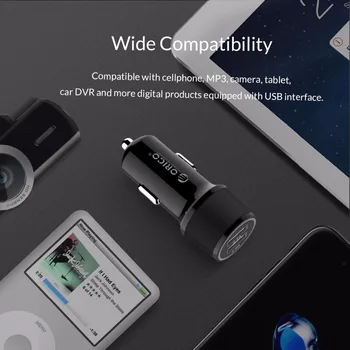 ORICO Auto USB Nabíjačky 5V2.1A 5V1A 15.5 W Max Duálny Výstup Nabíjačka do Auta pre Samsung Huawei Xiao Tablet