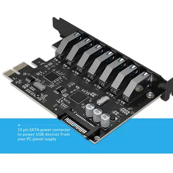 ORICO SuperSpeed USB 3.0 7 Port PCI-E Express Kartu s 15 kolíkový Napájania SATA Konektor PCIE Prispôsobiť VL805 a VL812 Čipsetom