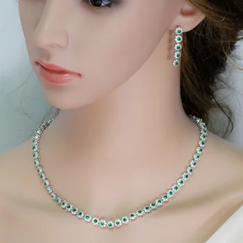 PANSYSEN Svadobné Zapojenie 925 Strieborný Náhrdelník/Náušnice/Náramok Šperky Nastaviť Nové Módne Emerald Drahokam Ženy Jewerly Sady