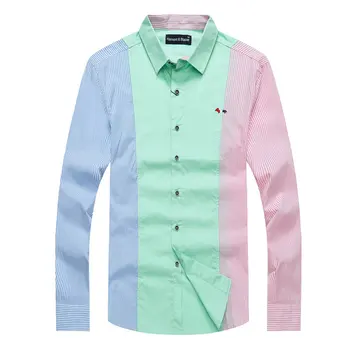 Patchwork Mužov Bežné Dlho Puzdre Harmont Blaine tričko Slim Fit Eden Muž Sociálne Business Park Košeľu Značky Mužov oblečenie