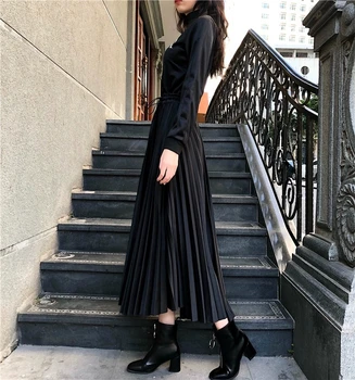 Patchwork Stojaci Golier List Skladaný Šaty Žien Black Plus Veľkosť Vintage Dlhé Šaty Žien 2020 Nové