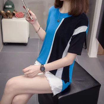 Patchwork T-tričko chic Harajuku vintage BF veľkosť voľné dámske fashion T-shirt nové 2020 lete Bežné Lady Topy