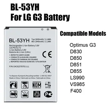 PINZHENG BL-53YH 3000 mAh Batéria Telefónu LG Optimus G3 D830 D850 D851 D855 LS990 VS985 F400 LG G3 Náhradné Batérie