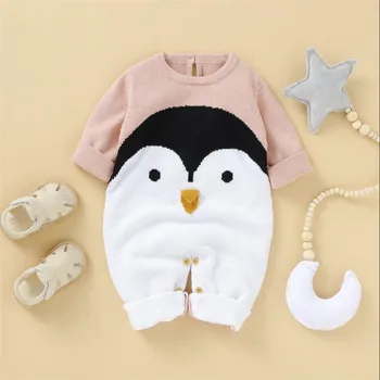 Pletené Detské Potápačské Jeseň Zima Novorodenca Jumpsuit Penguin Baby Girl Romper Oblečenie Bavlna Chlapec Romper Jumpsuit Trakmi