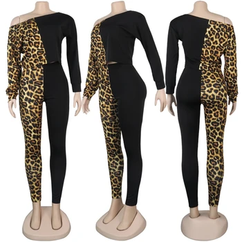Plus Veľkosť Tepláková súprava Ženy Dve Kus Set-Top a Nohavice Patria Sexy Leopard Potu Obleky, Ženy 2 Kus Oblečenie Bežné Zhodné Sady