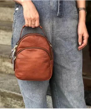 PNDME originálne kožené dámske malý batoh módne vintage luxusné cowhide multifunkčné dámske mini roztomilý bagpack žena