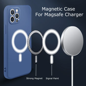 Podpora Magsafe Bezdrôtové Nabíjanie Shockproof Kryt Kremíka Magnectic Telefón puzdro Pre iPhone 12 Pro Max 12 Mini Xs Max XR X 7