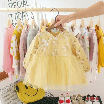 Podporu! 2021 dievčatá čínsky štýl šaty deti jeseň oblečenie princezná roztomilý one-piece baby jarné nosenie
