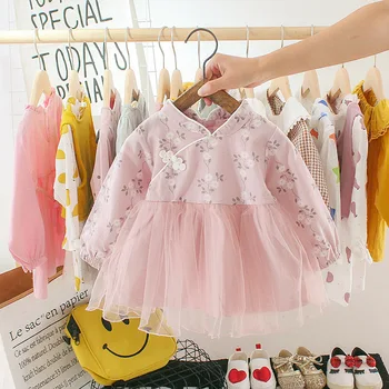 Podporu! 2021 dievčatá čínsky štýl šaty deti jeseň oblečenie princezná roztomilý one-piece baby jarné nosenie