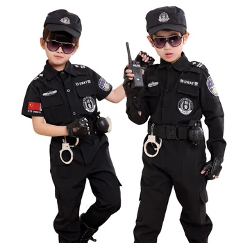 Policajt Uniformy Dospievajúce Deti Cosplay Kostým Party Krátky Rukáv Chlapci Dievčatá Oblečenie Set Sa Bojové Taktiky Polície Vyhovovali Dieťa