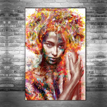 Portrét Africké Umenie Žena Plátne, Obrazy Na Stenu, Umenie Plagáty A Vytlačí Abstraktný Graffiti Art Obrázky Domáce Dekorácie