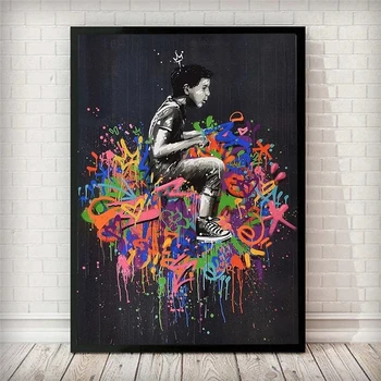 Portrét Obrázok Plátno na Maľovanie deti Chlapec Stenu Umenie Graffiti Domova Abstraktné Dievča Obrázky Bansky umenie Plagáty a Výtlačky