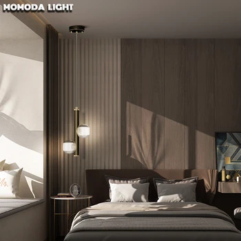 Post-moderné LED Mosadz Prívesok Svetlá Spálňa Posteli Luxusné číreho Skla Žiarovky pre Obývacia Izba Podkrovie Villa Domov Krytý Svietidiel,