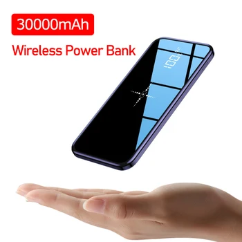 Power Bank 30000mAh Bezdrôtový Externý Prenosný Powerbank Celej Obrazovke Zrkadlo Rýchle Nabíjanie Multi Port Vodotesný pre Všetky Telefón