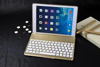 Pre Apple iPad 6 Vzduchu 2 Tablet Luxusné Hliníkové Folio Bluetooth Klávesnicu, Ochranné puzdro Stojan, Kryt S Farebnými Podsvietený Svetlo