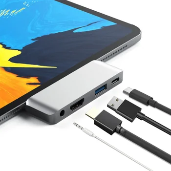 Pre iPad pro 2018 Typ-C Mobile Pro Hub Adaptér USB 3.1 na USB-C PD Plnenie 4K HDMI, USB 3.0 a 3.5 mm Jack pre Slúchadlá pre Samsung