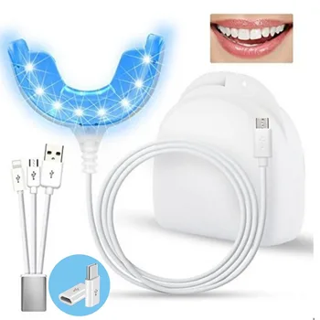 Prenosné Smart Studené Modré svetlo LED Zub Whitener Zariadenie Bieliace Zubné Súpravy, 4 USB Porty Pre Android IOS Bielenie Zubov