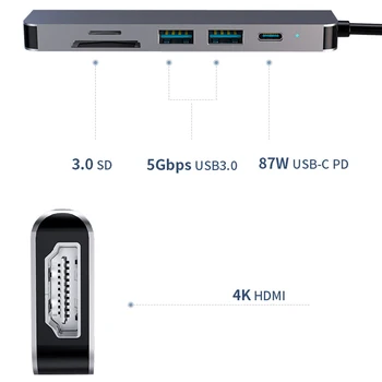 Prenosné USB 3.0 vysokorýchlostné Porty Typ-C Rozbočovač Usb-C až 4K 30HZ HD Notebook PD Plnenie SD