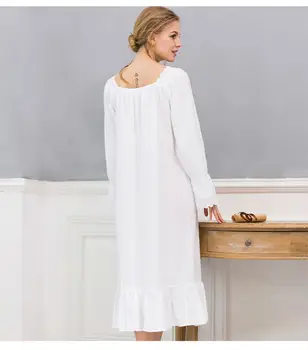 Princezná Film Star White Nightgown Dlho Nightgown Košieľka De Nuit Grande Taille NIGHTDRESS Ženy Bavlna Sleepwear