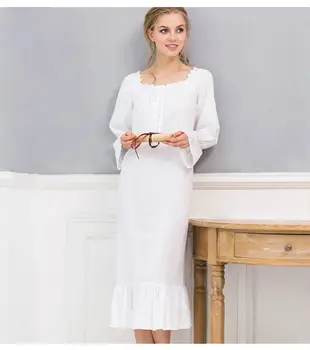 Princezná Film Star White Nightgown Dlho Nightgown Košieľka De Nuit Grande Taille NIGHTDRESS Ženy Bavlna Sleepwear