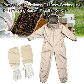 Profesionálne Vetrané celého Tela Včelárskych Vyhovovali Unisex Dizajn Siamské Bee Oblečenie, Kožené Rukavice Káva Farba