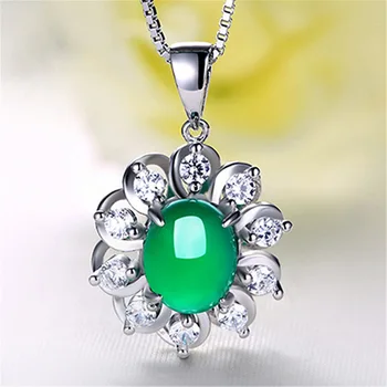 Prírodné Green Jade Chalcedony Kolo Prívesok 925 Strieborný Náhrdelník Čínsky Ručne Vyrezávané Kúzlo Šperky, Módne Amulet Darčeky pre Ženy