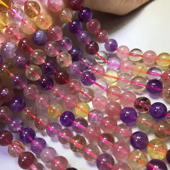 Prírodné Super 7 rutilové jahoda quartz voľné korálky hladké kolo energie crystal DIY náramok ženy kúzlo Pre Šperky Robiť