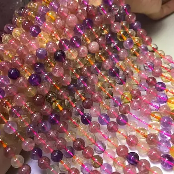 Prírodné Super 7 rutilové jahoda quartz voľné korálky hladké kolo energie crystal DIY náramok ženy kúzlo Pre Šperky Robiť