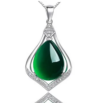 Prírodné Zelené Hetian Jade Kvapôčky Vody Prívesok 925 Strieborný Náhrdelník Čínske Suveníry Amulet Kúzlo Šperky, Darčeky pre Ženy, Jej