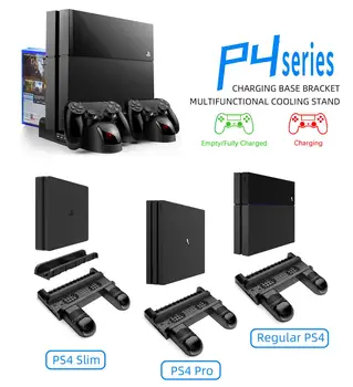PS4/PS4 Slim/PS4 Pro Dual Radič Nabíjací Dock Konzoly Vertikálne Chladiaci Stojan Nabíjacej Stanice, LED Ventilátor Pre SONY Playstation 4