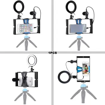 PULUZ 3 V 1 Vlogging Live Vysielanie Smartphone Video Plošinu + Mikrofón + Krúžok Viedol Selfie Svetlo Súpravy S Chladné Topánky Statív Hlavu