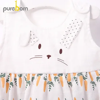 Pureborn Baby Girl Kombinézu Cartoon Bunny Rokov bez Rukávov Dieťa Onesies Priedušnej Bavlny Letné Detské Oblečenie