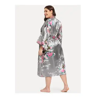 Pyžamo dámske nightgown simulácia hodvábne kimono šaty, sveter páva dlhý župan veľká veľkosť сексуальный халат