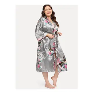 Pyžamo dámske nightgown simulácia hodvábne kimono šaty, sveter páva dlhý župan veľká veľkosť сексуальный халат