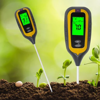 Pôdy Tester 4 v 1 pH Pôdy Vlhkosti Meter, Teplomer, Vlhkomer Slnečnému žiareniu na Monitor s Zeleným Podsvietením Automatické vypnutie Funkcie