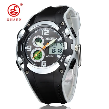 Pôvodné OHSEN Digitálne quartz Deti Chlapci Športové Hodinky 30 M Vodotesný Čierna gumička Fashion LED Plávanie Náramkové hodinky Darček