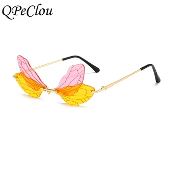 QPeClou 2020 Nové Módne Multicolor Dragonfly Krídla Slnečné Okuliare Ženy Zobraziť Exaggerative Strany Slnečné Okuliare Žena Zábavné Odtiene