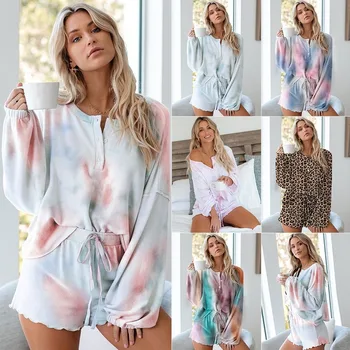 QWEEK 2020 Pyžamá pre Ženy, Domáce Oblečenie tie-dye Dva Kusy Nastaviť Sexy Pijama Mujer oblečenie pre voľný čas Pyžamá Femme Plavky