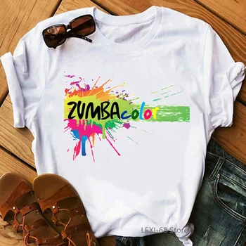 Rainbow láska zumba tanečné tlač ženy tshirts móde vtipné tričko camisetas mujer graphic t shirt femme hip hop žena t-shirt