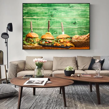 Realistický Hamburger Wall Art Plátno, Vytlačí Reštaurácia Stenu Decor Plagáty A Vytlačí Chutné Jedlo Obrázok Pre Kuchyňa Izba Dekor